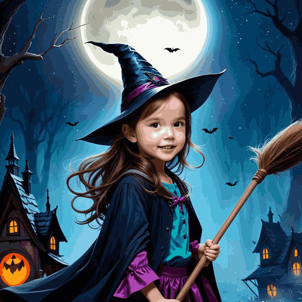 "Little Witch on Halloween Night" Paint by Numbers Kit - 3136b2453f1df03f6af5c7555bd4d552