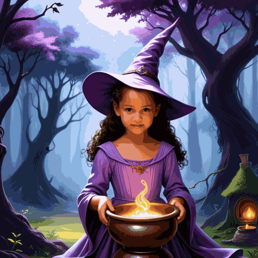 "Young Witch in Enchanted Forest" Paint by Numbers Kit - 4876cfa53ff282d90263a11367f48d22