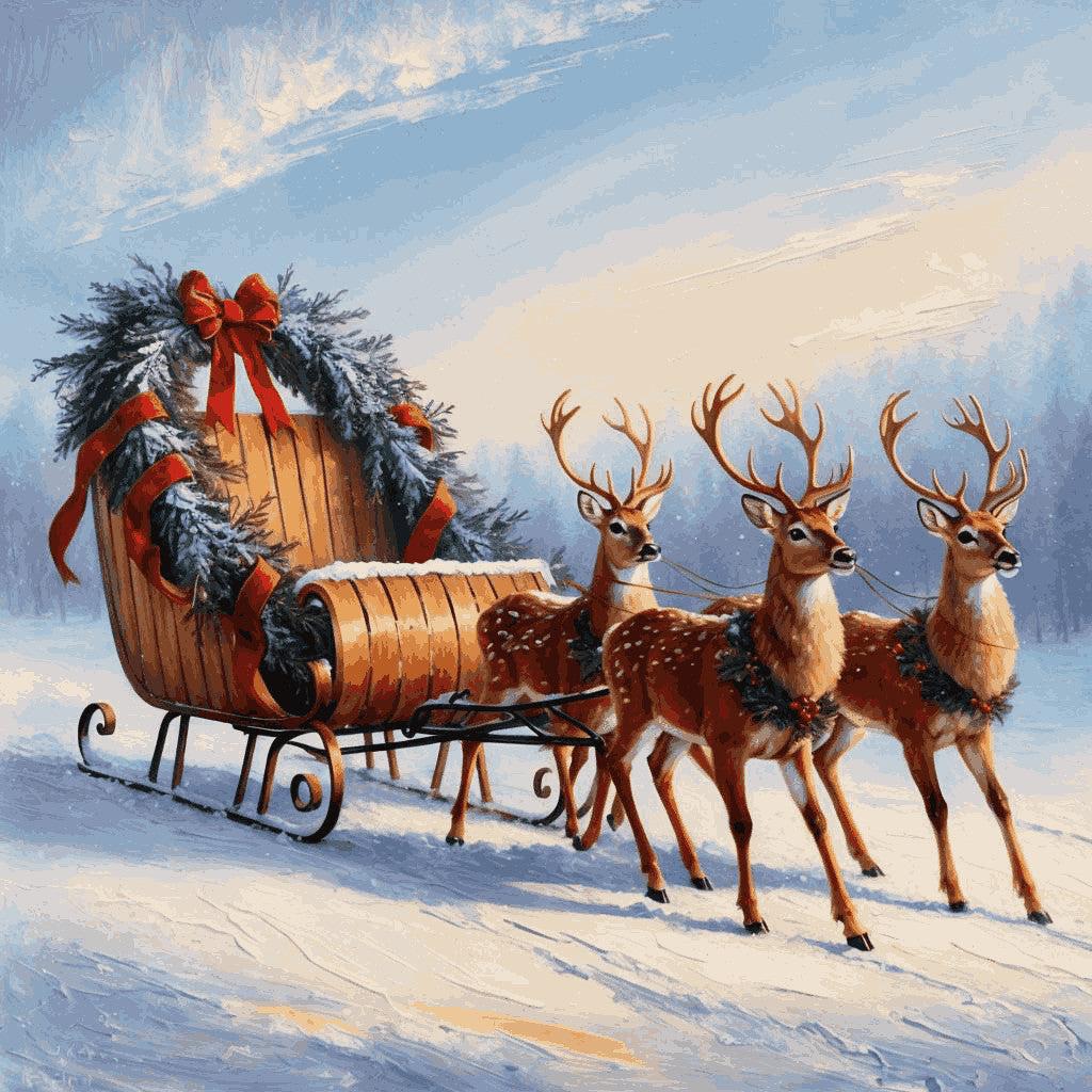 "Christmas Sleigh and Reindeer" Paint by Numbers Kit - 844bf6545fa76b709c04fd68b09401e4