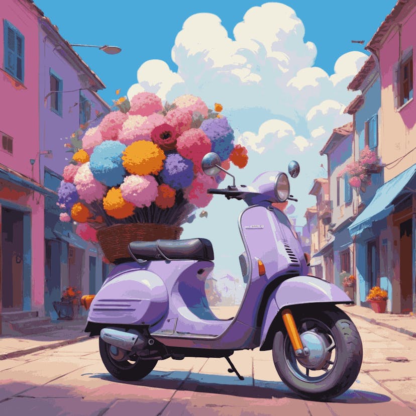 "Blooming Ride" Paint by Numbers Kit - Default_A_scooter_There_is_a_big_cloud_on_the_motorcycle_There_0-quantized_97d1123a-133b-4771-a574-e816bf2cba33