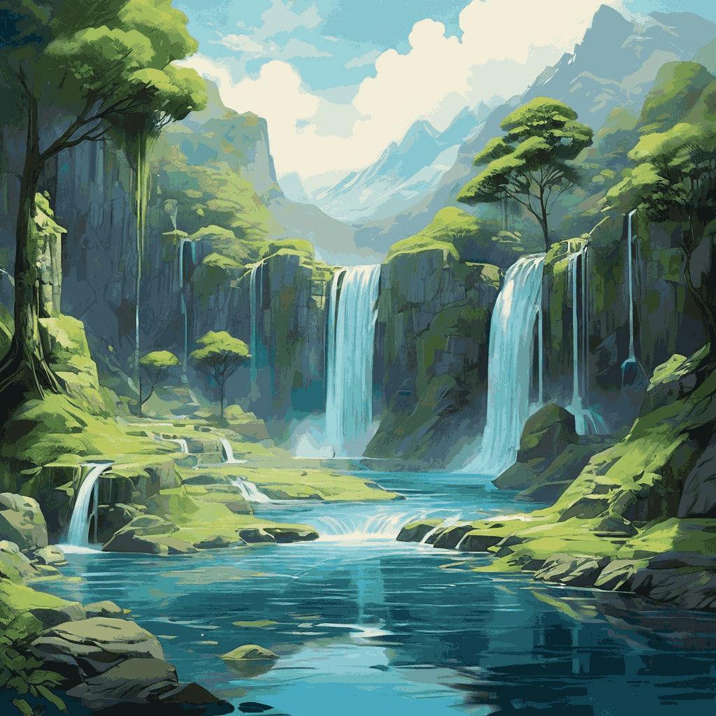 "Tranquil Waterfalls" Paint by Numbers Kit - Default_Acrylic_painting_of_A_beautiful_painting_with_a_lush_v_1-quantized_6f6c1f20-84c8-47fa-a369-93fd499f89a4