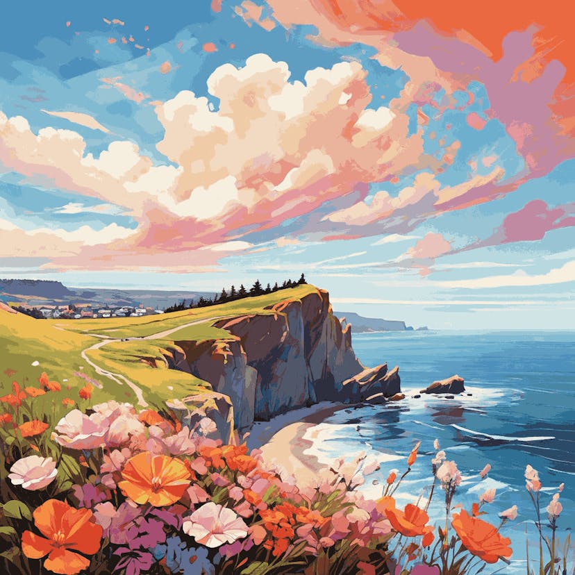 "Coastal Blossom" Paint by Numbers Kit - Default_Acrylic_painting_of_A_beautiful_painting_with_a_scenic_1-quantized