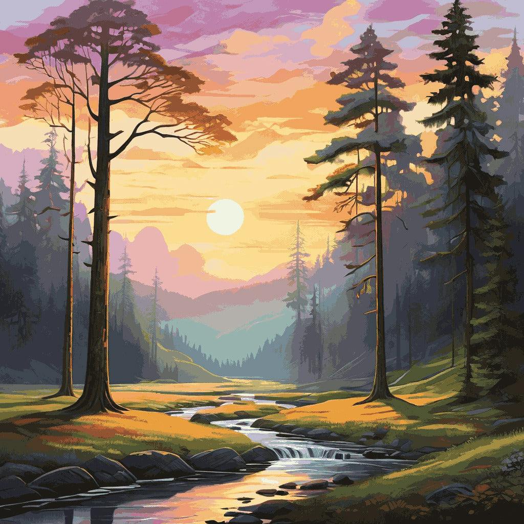 "Sunlit Woodland Stream" Paint by Numbers Kit - Default_Acrylic_painting_of_A_beautiful_painting_with_a_serene_0-quantized_f9a486ab-7715-4f9d-a407-8b7c56cf2b4a