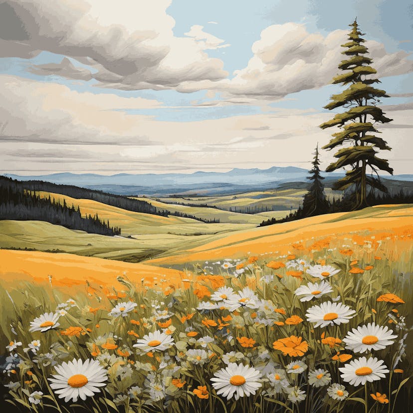 "Golden Meadow Serenity" Paint by Numbers Kit - Default_Acrylic_painting_of_A_beautiful_painting_with_a_serene_0_2_-quantized