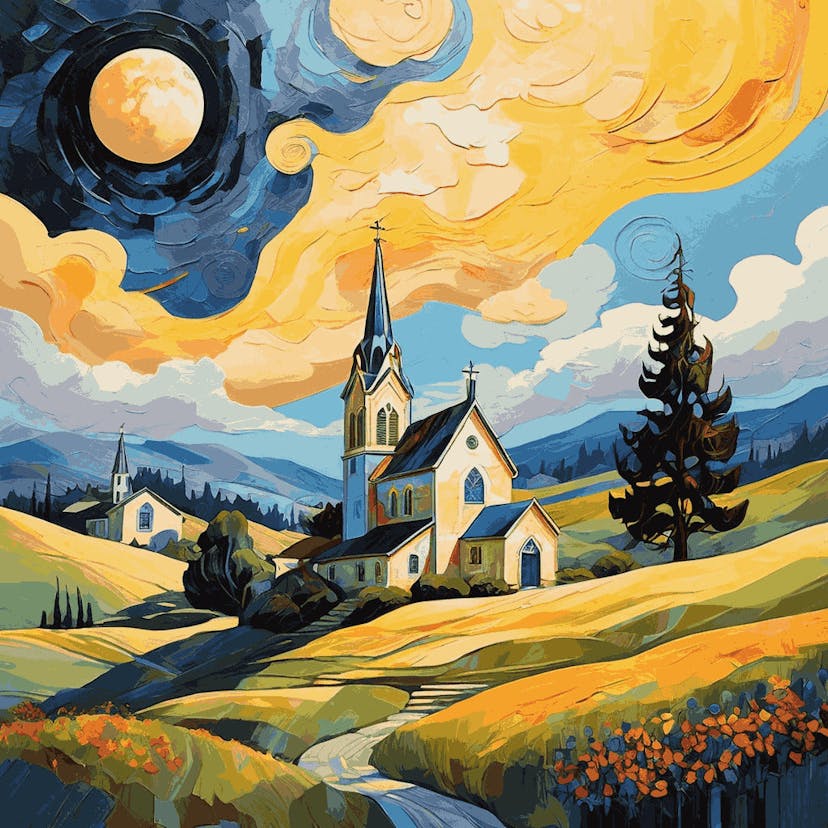 "Sunlit Chapel" Paint by Numbers Kit - Default_Acrylic_painting_of_A_beautiful_painting_with_a_vibran_1-quantized_0599f1f0-e44a-48f7-bffe-58603c971dd2