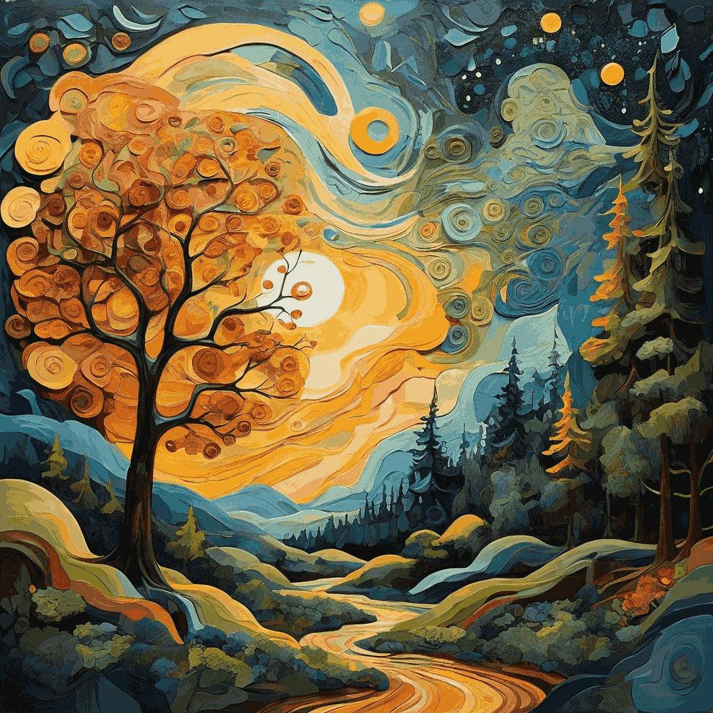 "Whimsical Autumn Night" Paint by Numbers Kit - Default_Acrylic_painting_of_A_beautiful_painting_with_a_whimsi_0-quantized