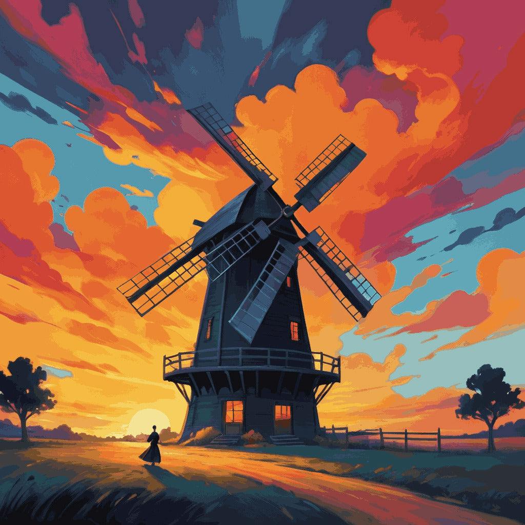 "Sunset Windmill" Paint by Numbers Kit - Default_Acrylic_painting_of_The_painting_shows_a_windmill_in_a_1-quantized_7251ff0d-e5ee-47a1-9f99-7a5a878e1d9c