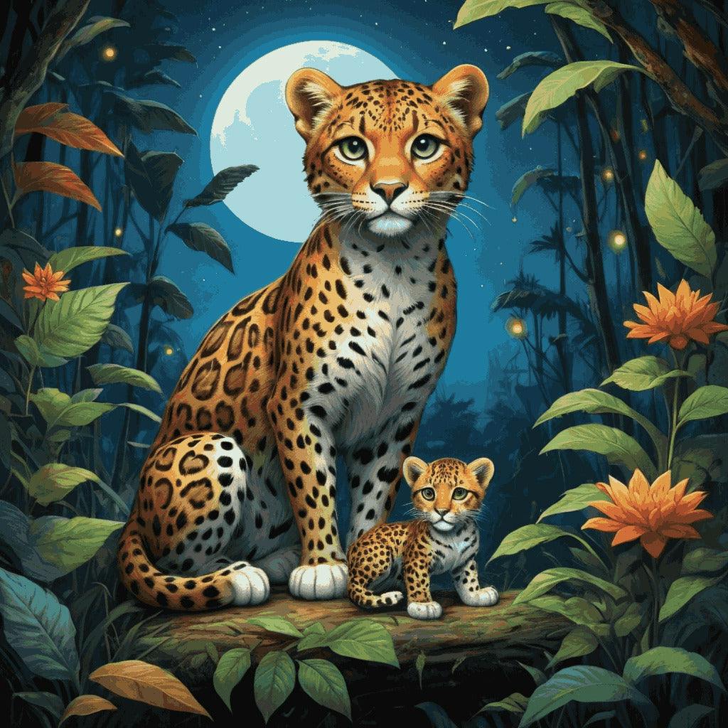 "Jungle Companions" Paint by Numbers Kit - Default_Anime_very_cute_baby_leopard_with_mom_big_detailed_eye_1-quantized_03346378-4aac-4130-b027-05de862a9029