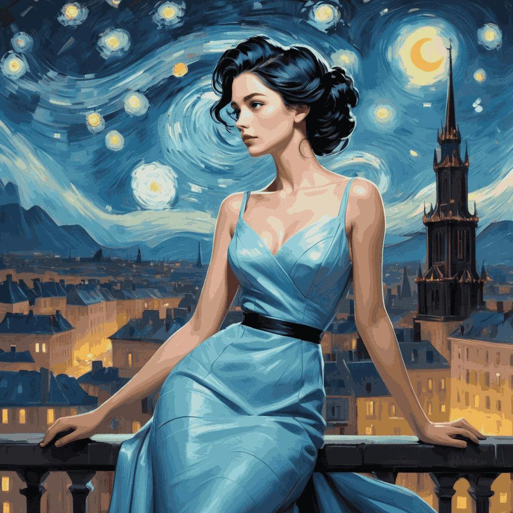 "Starry Night Elegance" Paint by Numbers Kit - Default_Beautiful_woman_overlooking_a_city_impasto_technique_l_0-quantized_25794b07-7116-4788-9531-1eb1d9fab3cf