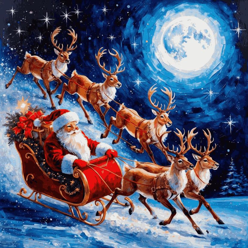 "Santa's Christmas Eve Flight" Paint by Numbers Kit - bde88560b2ae1cea4d7c46aa4cb20f22