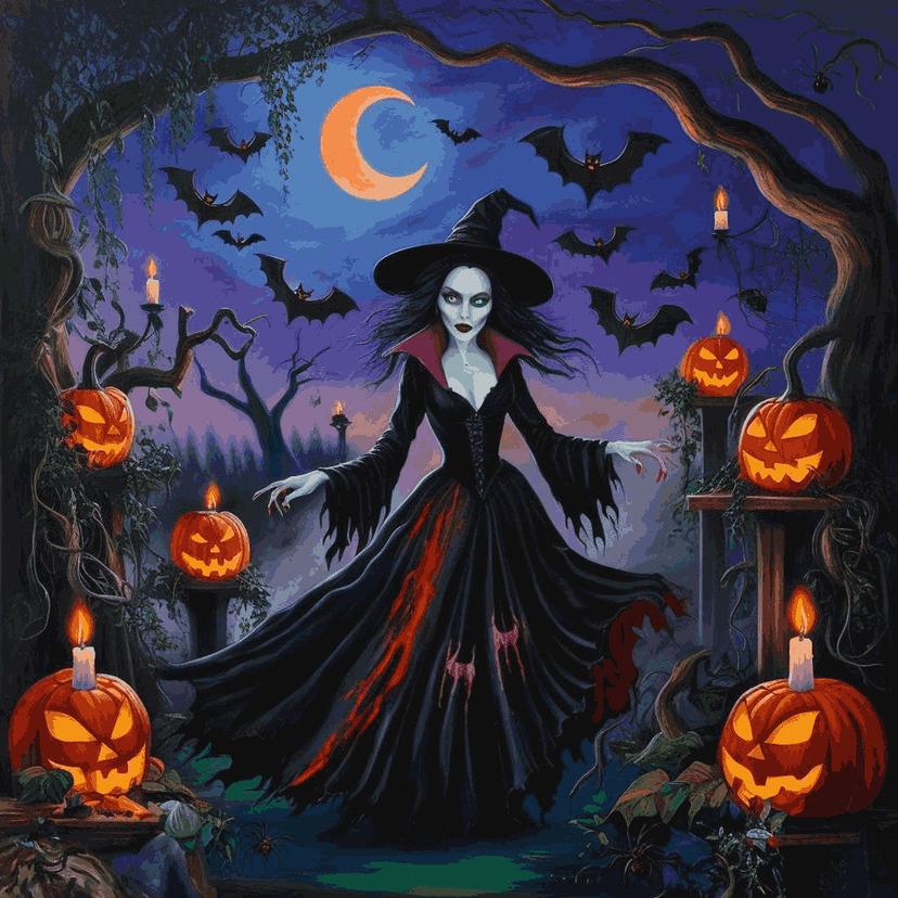 "Halloween Witch's Enchantment" Paint by Numbers Kit - dd64108103615ca371358545243bbb64