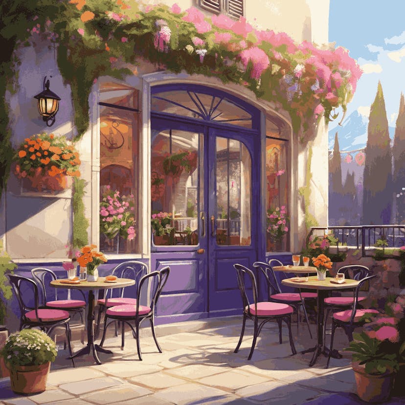 "Café Charm" Paint by Numbers Kit - default_acrylic_painting_of_a_beautiful_painting_with_a_charmi_0_778b6eb0-ccf2-47b2-a30f-e5bab9fdae03-quantized