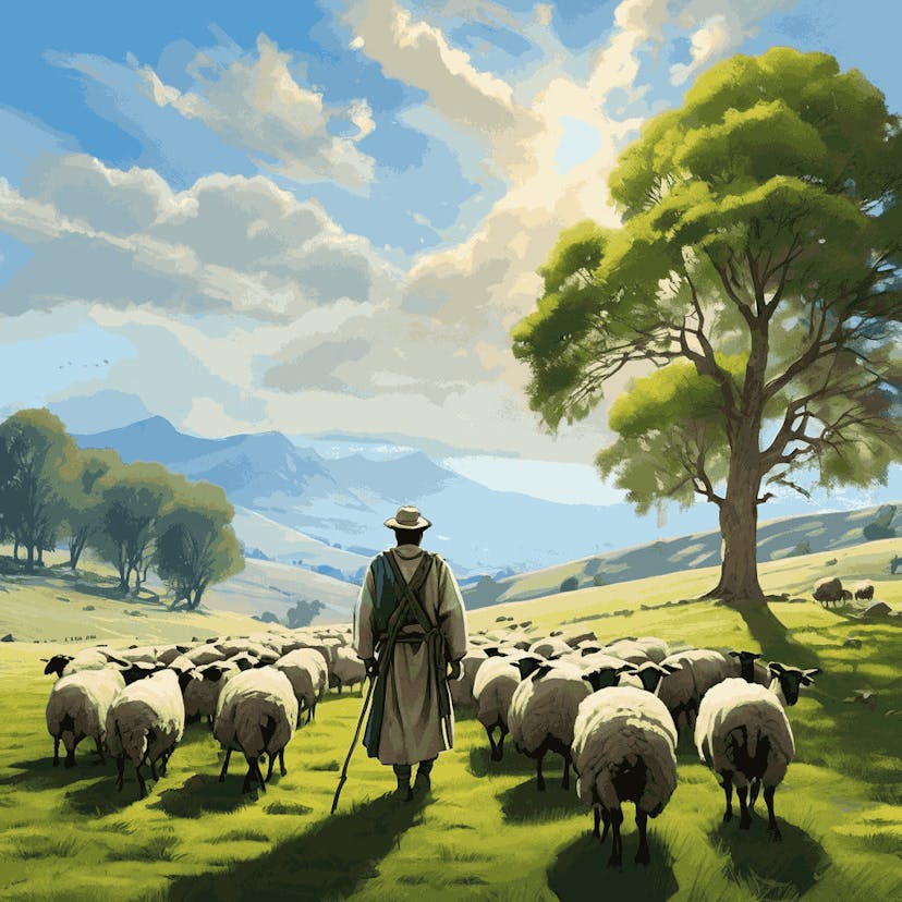"Pastoral Shepherd" Paint by Numbers Kit - default_acrylic_painting_of_a_beautiful_painting_with_a_serene_0_91d51634-1c79-4d80-8904-c954fe0af2d4-quantized