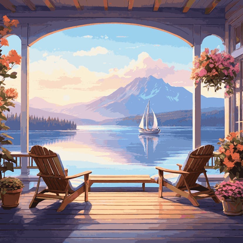 "Lakeside Serenity" Paint by Numbers Kit - default_acrylic_painting_of_a_beautiful_painting_with_a_serene_1_ed53c88d-422b-4dbb-9887-c6601cdf382d-quantized
