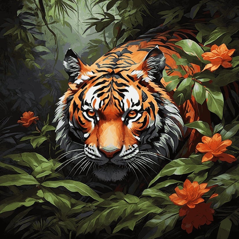 "Tiger in the Jungle" Paint by Numbers Kit - default_acrylic_painting_of_a_beautiful_painting_with_a_striki_1_cc688c07-3516-414c-aa7b-a24a88bccfbf-quantized