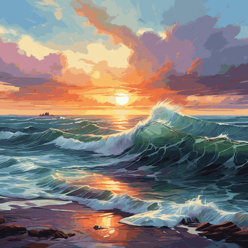 "Sunset Ocean Waves" Paint by Numbers Kit - default_acrylic_painting_of_a_beautiful_painting_with_a_vibran_0_0ae6316f-faf4-49a4-98f1-10c1edc9d1af-quantized