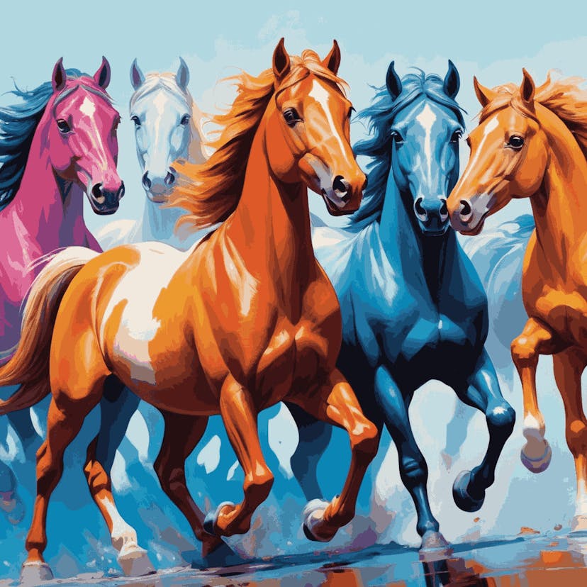 "Rainbow Riders" Paint by Numbers Kit - default_acrylic_painting_of_a_beautiful_painting_with_horseshi_1-quantized_50699dcb-3b43-4c3d-a794-408a6d4492bd