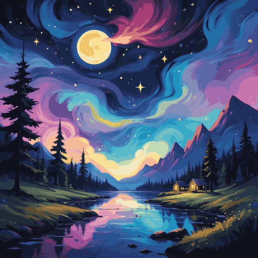 "Moonlit Majesty" Paint by Numbers Kit - default_acrylic_painting_of_a_beautiful_painting_with_starry_n_1-quantized_cfae73f5-19c5-414d-8c30-2486001d0c27
