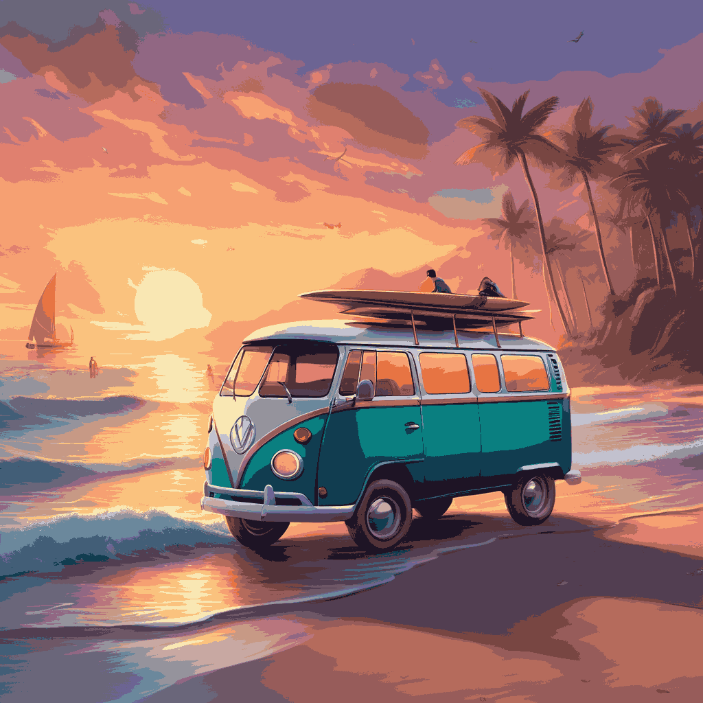 "Sunset Surfers Van" Paint by Numbers Kit - mayorder-quantized
