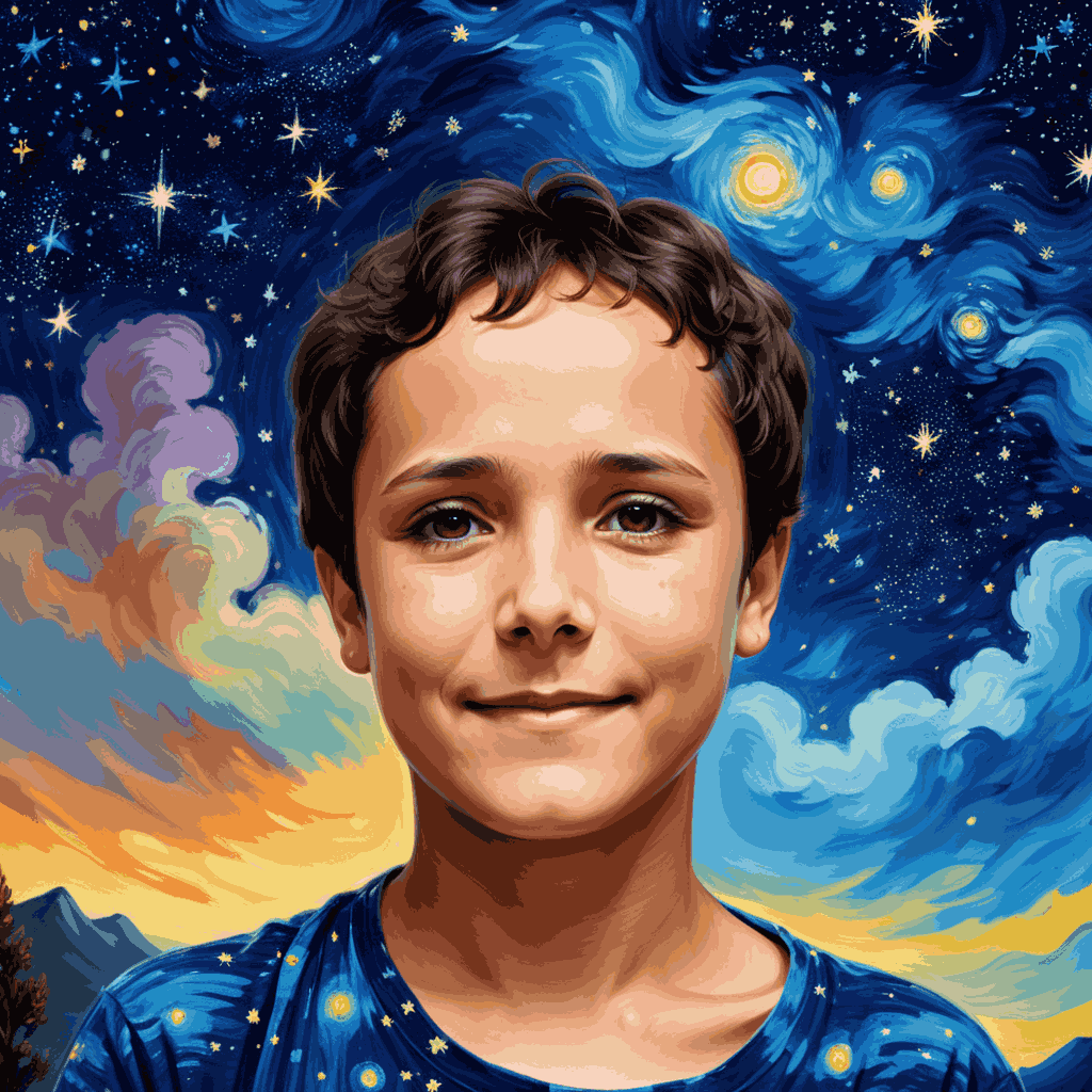 "Starry Night Man Portrait" Paint by Numbers Kit - replicate-prediction-avq2wm1m39rgm0cgd3dsgrfrtc-quantized