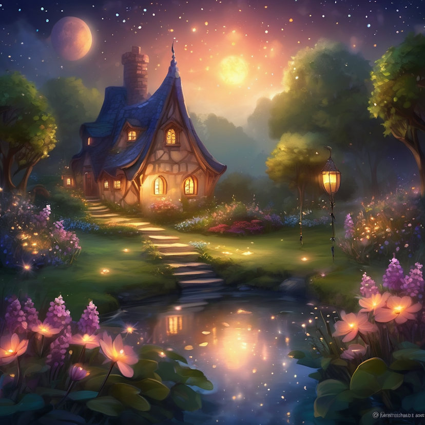 "Moonlit Garden Cottage" Paint by Numbers Kit - replicate-prediction-bm0hta9w2srgg0ceryktscvper_cf24b6f9-6188-4f45-b4f7-1ed16d2647b9